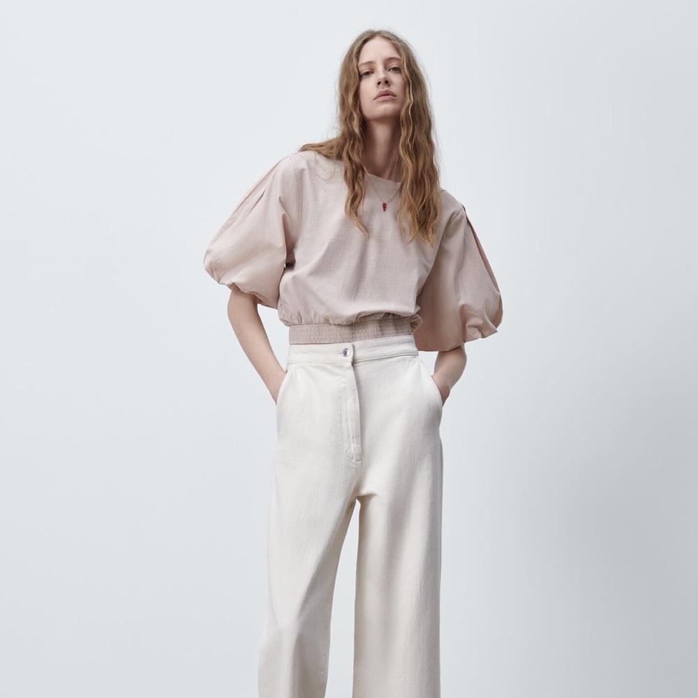 ZARA COMBINATION TEXTURED BUBBLE TOP
